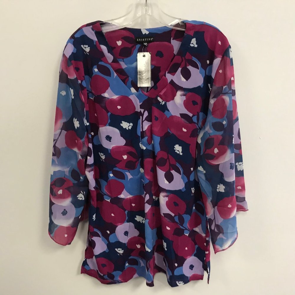 NWT Kristine Poppy Fields Floral V-Neck Tunic Top